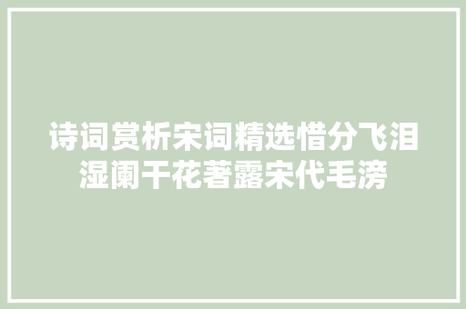 诗词赏析宋词精选惜分飞泪湿阑干花著露宋代毛滂