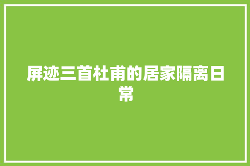 屏迹三首杜甫的居家隔离日常