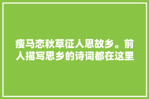 瘦马恋秋草征人思故乡。前人描写思乡的诗词都在这里建议收藏