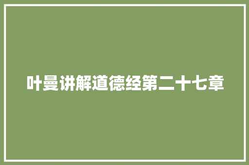 叶曼讲解道德经第二十七章