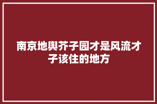 南京地舆芥子园才是风流才子该住的地方