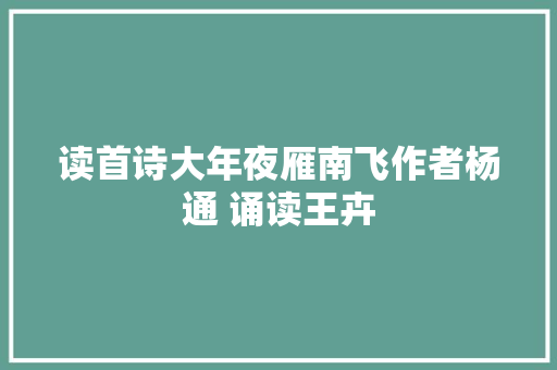 读首诗大年夜雁南飞作者杨通 诵读王卉