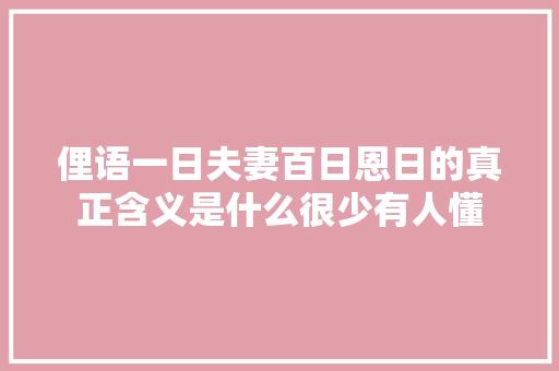 俚语一日夫妻百日恩日的真正含义是什么很少有人懂