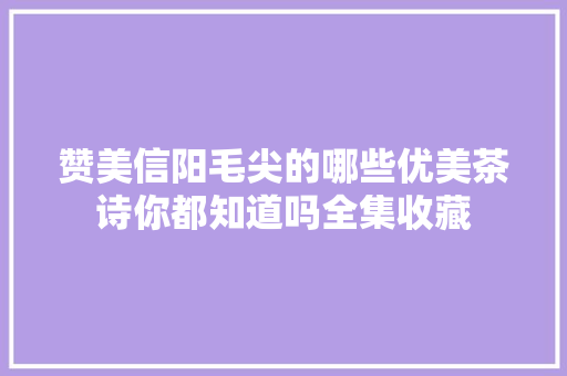 赞美信阳毛尖的哪些优美茶诗你都知道吗全集收藏