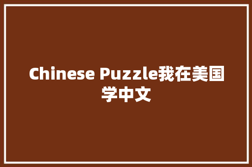 Chinese Puzzle我在美国学中文