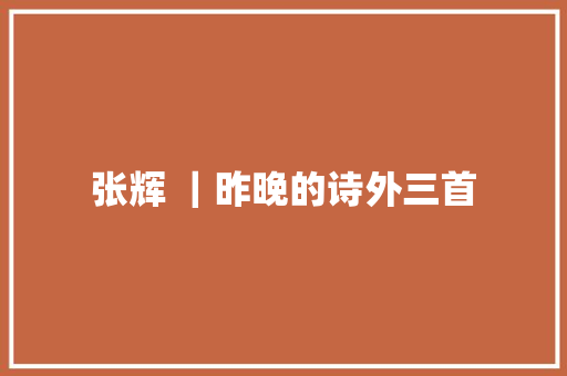 张辉 ｜昨晚的诗外三首