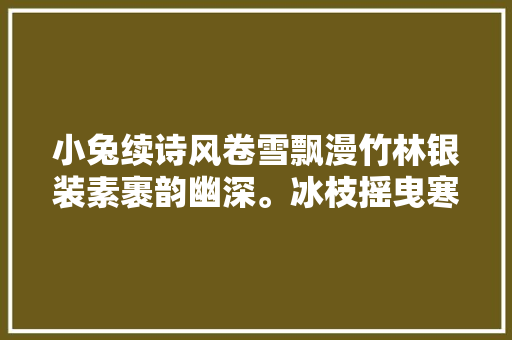 小兔续诗风卷雪飘漫竹林银装素裹韵幽深。冰枝摇曳寒霜伴
