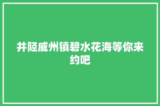 井陉威州镇碧水花海等你来约吧