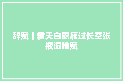 辞赋｜霜天白露雁过长空张掖湿地赋
