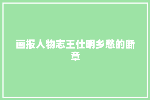 画报人物志王仕明乡愁的断章