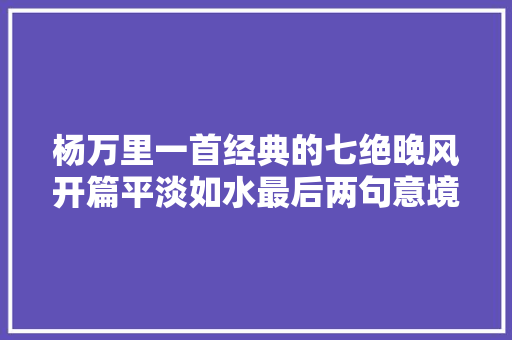 杨万里一首经典的七绝晚风开篇平淡如水最后两句意境高远