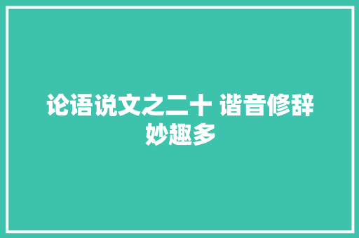 论语说文之二十 谐音修辞妙趣多