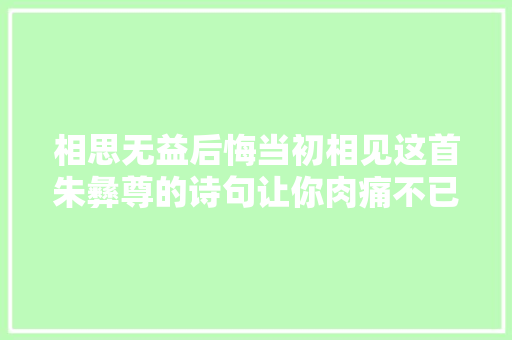 相思无益后悔当初相见这首朱彝尊的诗句让你肉痛不已