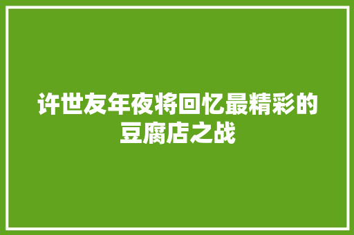 许世友年夜将回忆最精彩的豆腐店之战