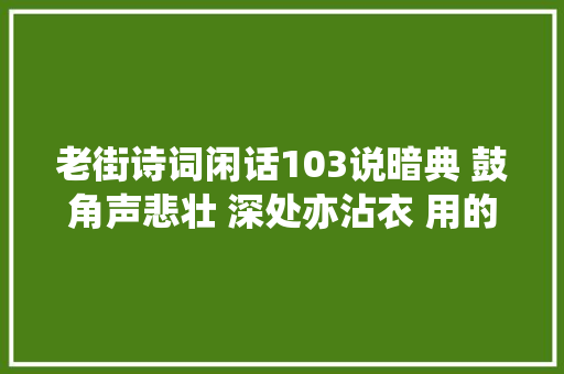 老街诗词闲话103说暗典 鼓角声悲壮 深处亦沾衣 用的什么典故