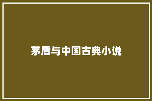 茅盾与中国古典小说