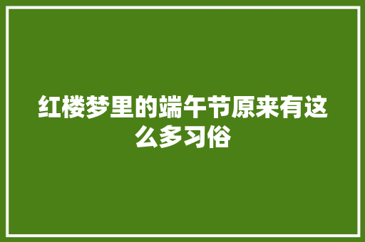 红楼梦里的端午节原来有这么多习俗
