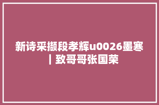 新诗采撷段孝辉u0026墨寒｜致哥哥张国荣
