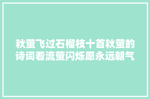 秋萤飞过石榴枝十首秋萤的诗词看流萤闪烁愿永远朝气蓬勃