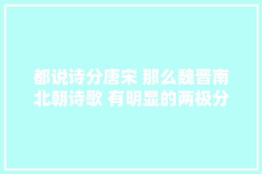 都说诗分唐宋 那么魏晋南北朝诗歌 有明显的两极分类吗