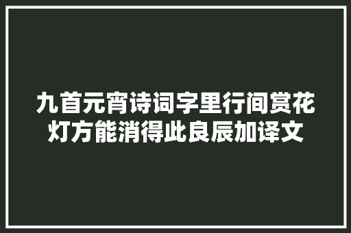 九首元宵诗词字里行间赏花灯方能消得此良辰加译文
