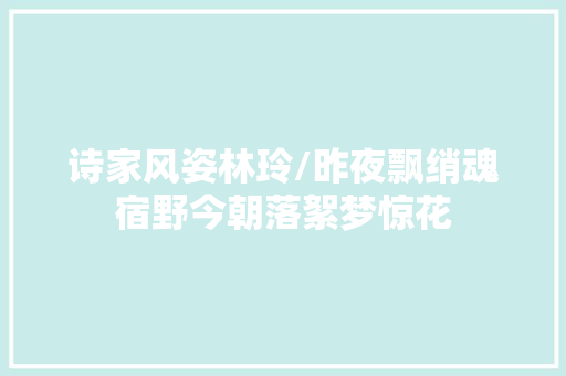诗家风姿林玲/昨夜飘绡魂宿野今朝落絮梦惊花