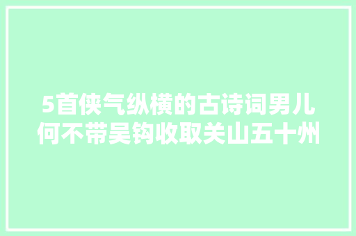 5首侠气纵横的古诗词男儿何不带吴钩收取关山五十州