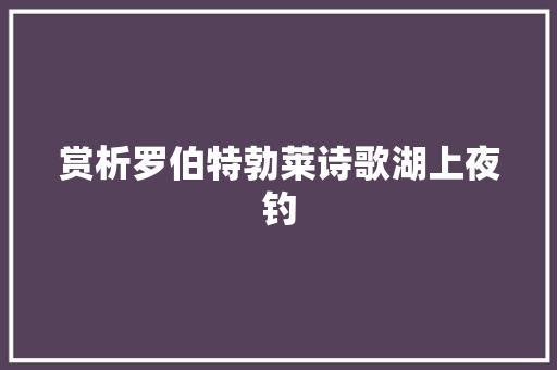 赏析罗伯特勃莱诗歌湖上夜钓