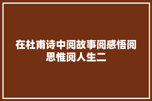 在杜甫诗中阅故事阅感悟阅思惟阅人生二