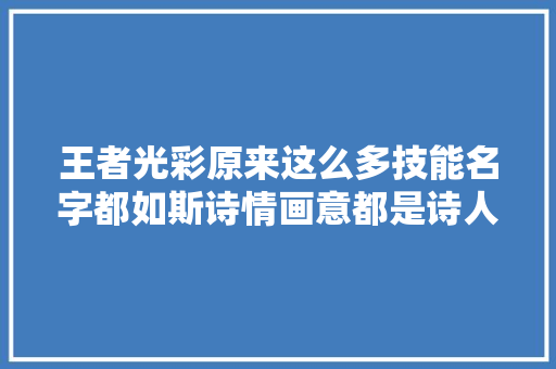 王者光彩原来这么多技能名字都如斯诗情画意都是诗人