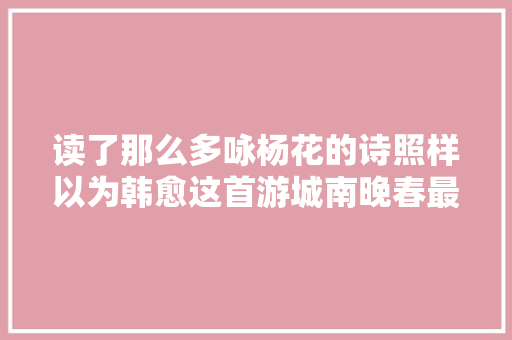 读了那么多咏杨花的诗照样以为韩愈这首游城南晚春最有情谊
