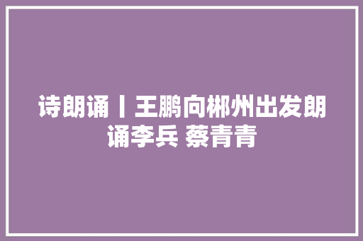 诗朗诵丨王鹏向郴州出发朗诵李兵 蔡青青