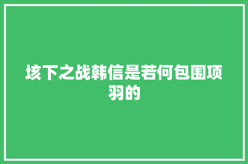 垓下之战韩信是若何包围项羽的