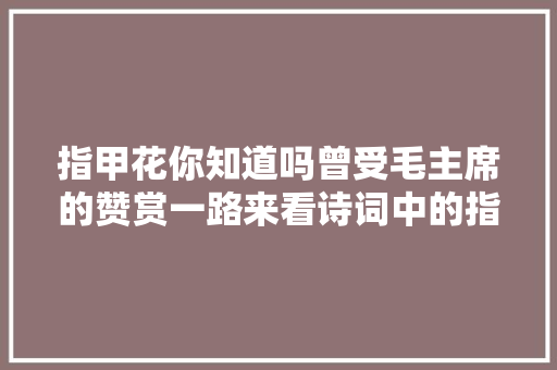 指甲花你知道吗曾受毛主席的赞赏一路来看诗词中的指甲花吧