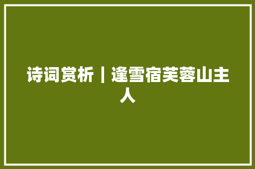 诗词赏析｜逢雪宿芙蓉山主人