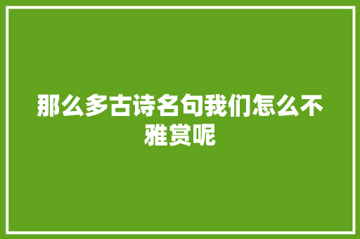 那么多古诗名句我们怎么不雅赏呢