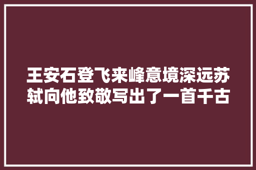 王安石登飞来峰意境深远苏轼向他致敬写出了一首千古名篇