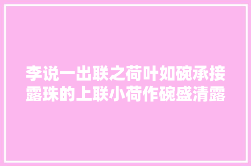 李说一出联之荷叶如碗承接露珠的上联小荷作碗盛清露求下联