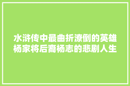 水浒传中最曲折潦倒的英雄杨家将后裔杨志的悲剧人生