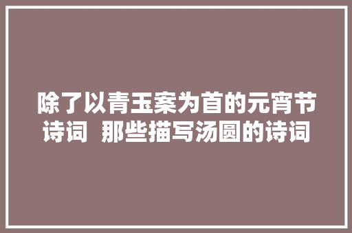 除了以青玉案为首的元宵节诗词  那些描写汤圆的诗词也很美