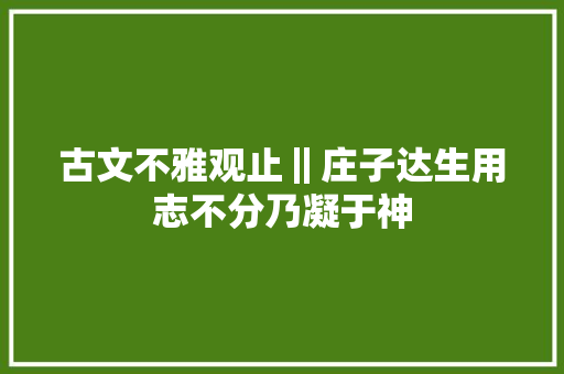 古文不雅观止‖庄子达生用志不分乃凝于神