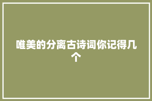 唯美的分离古诗词你记得几个