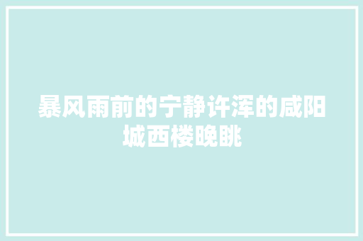 暴风雨前的宁静许浑的咸阳城西楼晚眺