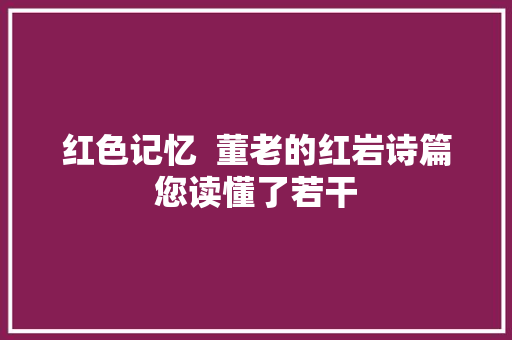 红色记忆  董老的红岩诗篇您读懂了若干