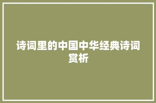 诗词里的中国中华经典诗词赏析
