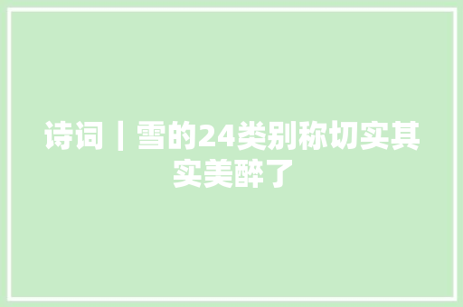 诗词｜雪的24类别称切实其实美醉了