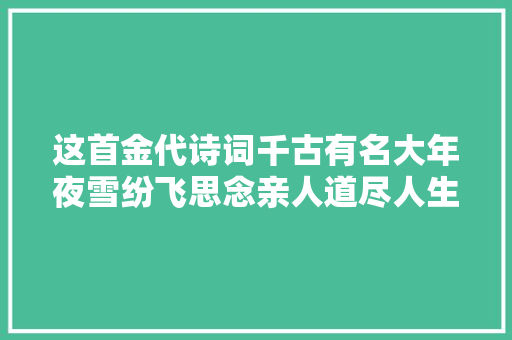 这首金代诗词千古有名大年夜雪纷飞思念亲人道尽人生悲欢