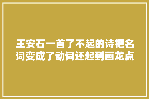 王安石一首了不起的诗把名词变成了动词还起到画龙点睛的浸染