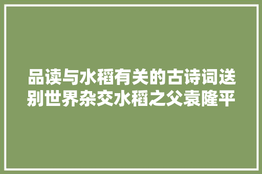 品读与水稻有关的古诗词送别世界杂交水稻之父袁隆平院士