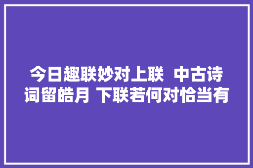 今日趣联妙对上联  中古诗词留皓月 下联若何对恰当有趣。